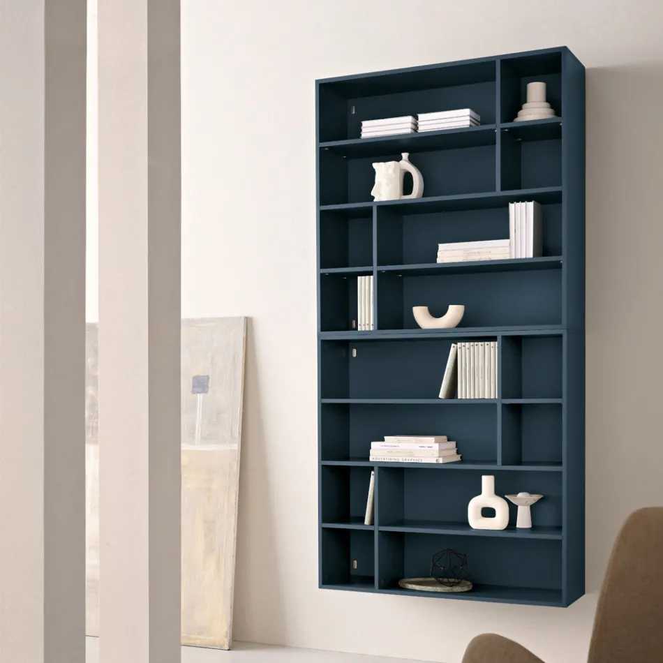 Bibliothèque murale design en mélamine, disponible en plusieurs coloris, fabriquée en Italie - Kea Viadurini