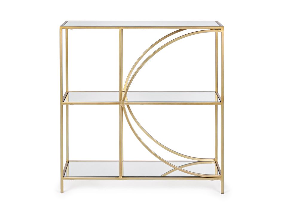 Bibliothèque basse en acier et 3 étagères en verre Design élégant - Noralea Viadurini