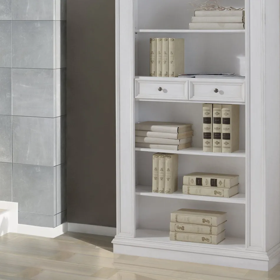 Bibliothèque avec 6 compartiments ouverts et 2 tiroirs Made in Italy - Flora Viadurini