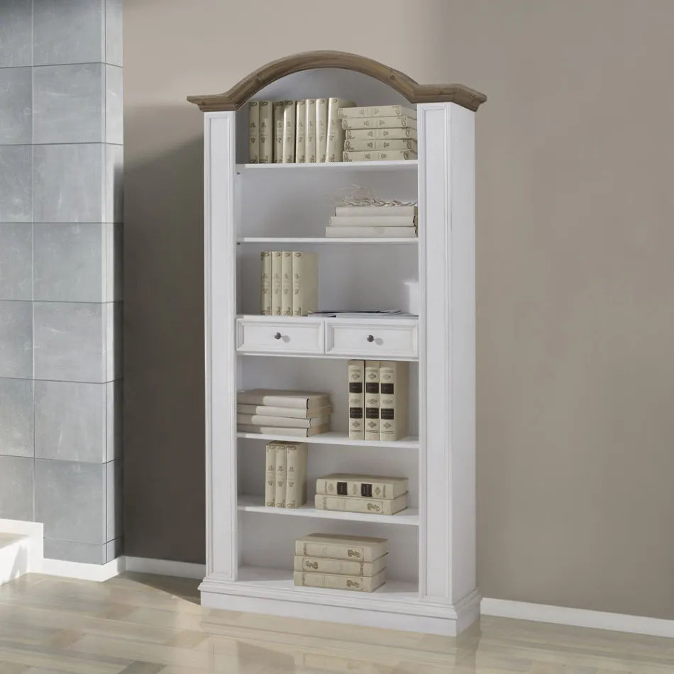 Bibliothèque avec 6 compartiments ouverts et 2 tiroirs Made in Italy - Flora Viadurini