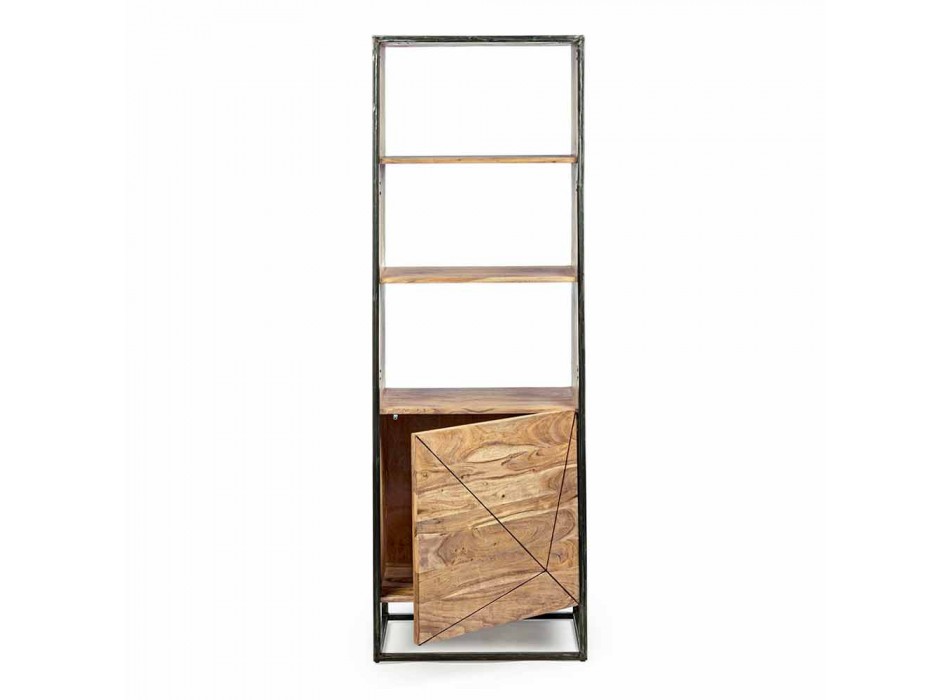 Bibliothèque de plancher avec structure en bois d'acacia et acier Homemotion - Golia