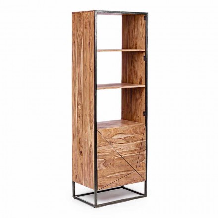 Bibliothèque de plancher avec structure en bois d'acacia et acier Homemotion - Golia Viadurini