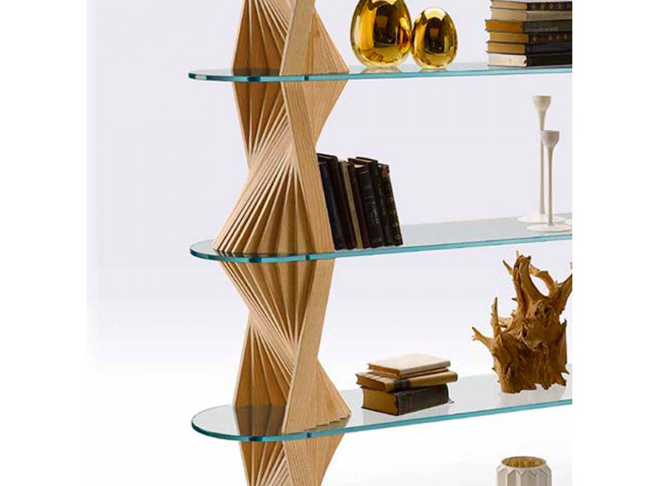 Bibliothèque de sol design en verre et bois de frêne Made in Italy - Aspide