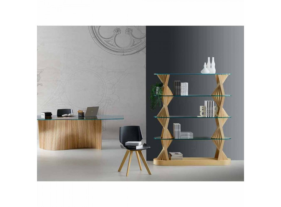 Bibliothèque de sol design en verre et bois de frêne Made in Italy - Aspide Viadurini