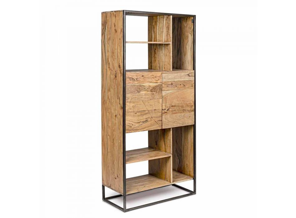 Homemotion - Bibliothèque de plancher Goliath en bois d'acacia et acier peint Viadurini