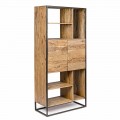 Homemotion - Bibliothèque de plancher Goliath en bois d'acacia et acier peint