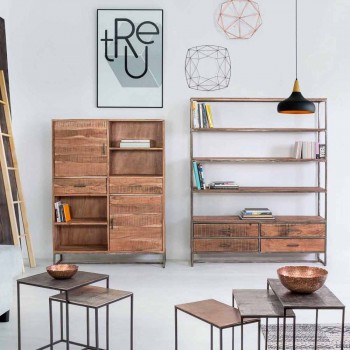 Bibliothèque de plancher de style industriel en acier et bois Homemotion - Zompo