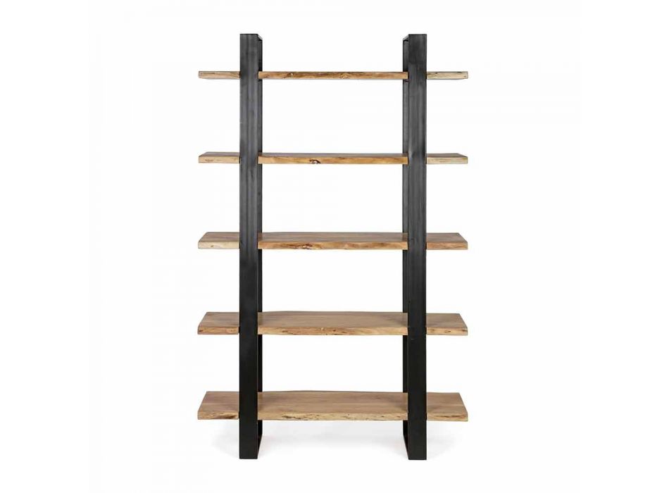 Bibliothèque de plancher en acier moderne avec étagères en bois Homemotion - Lanza Viadurini