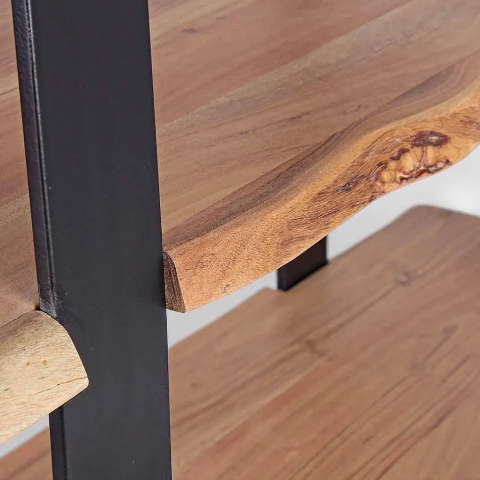 Bibliothèque de plancher en acier moderne avec étagères en bois Homemotion - Lanza Viadurini