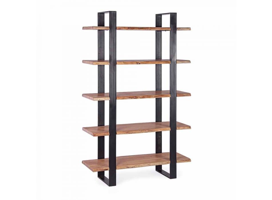 Bibliothèque de plancher en acier moderne avec étagères en bois Homemotion - Lanza Viadurini