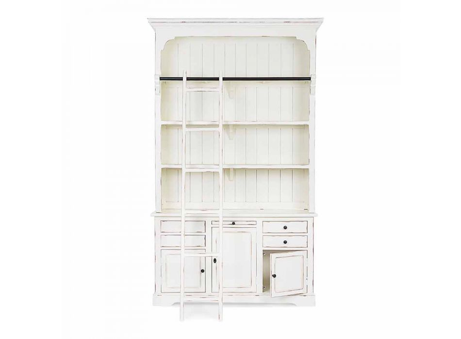 Bibliothèque en bois de design classique avec échelle décorative Homemotion - Cèdre Viadurini