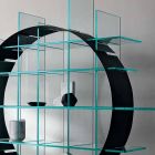 Bibliothèque circulaire autoportante en verre extraclair et noir brossé - Marco Viadurini