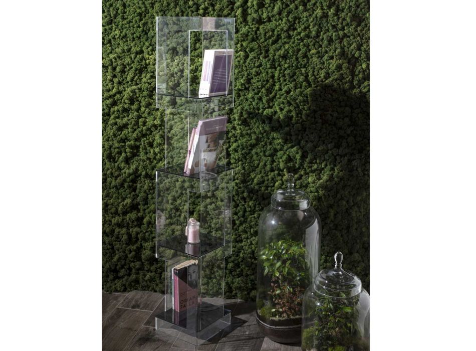Bibliothèque sur pied en cristal acrylique transparent ou fumé - Icaria Viadurini