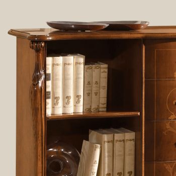 Bibliothèque en bois de noyer marqueté avec 4 tiroirs Made in Italy - Caligola