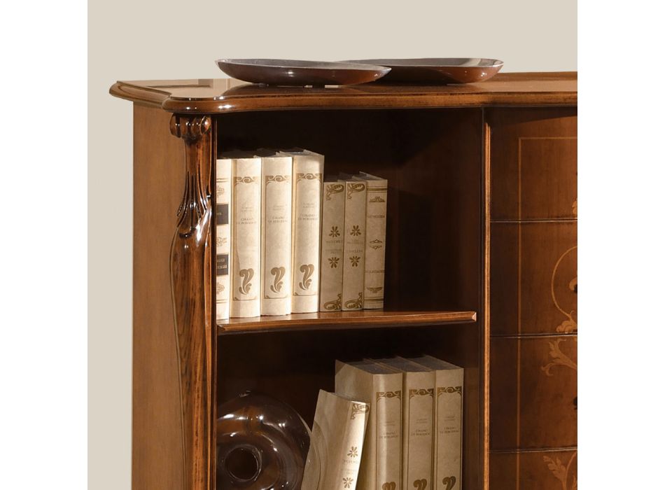 Bibliothèque en bois de noyer marqueté avec 4 tiroirs Made in Italy - Caligola Viadurini