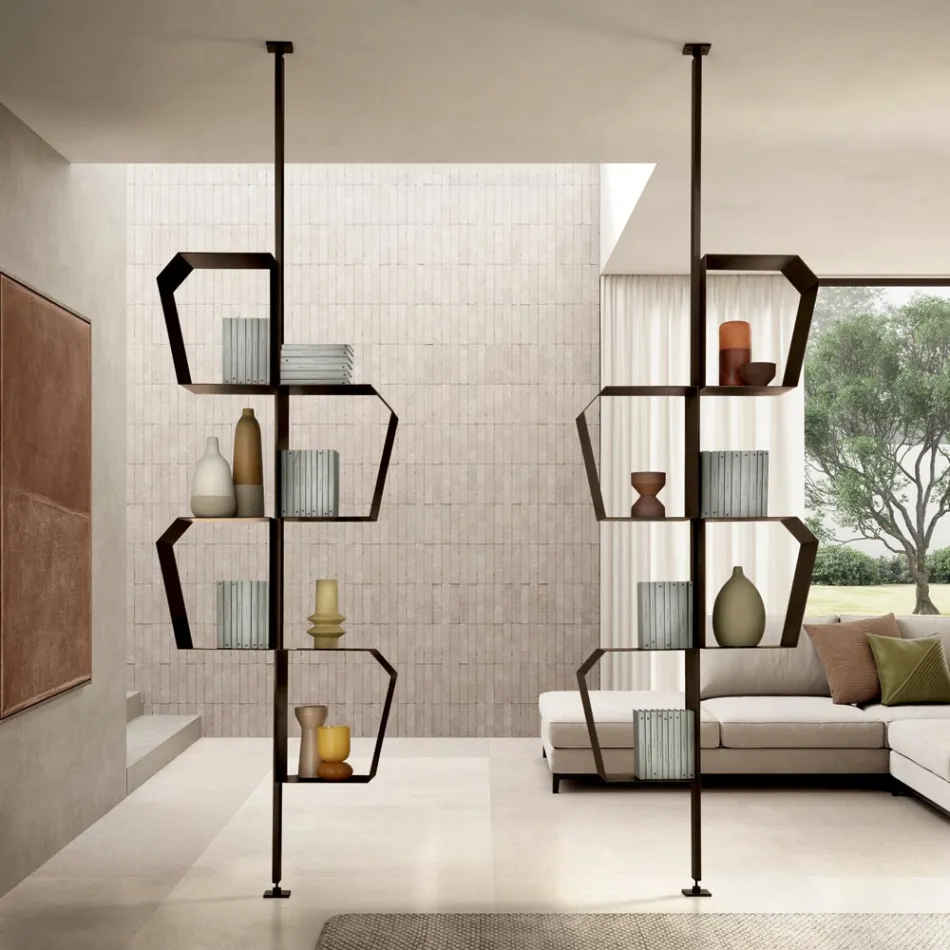 Bibliothèque en métal peint avec pieds réglables, fabriquée en Italie - Fernanda Viadurini