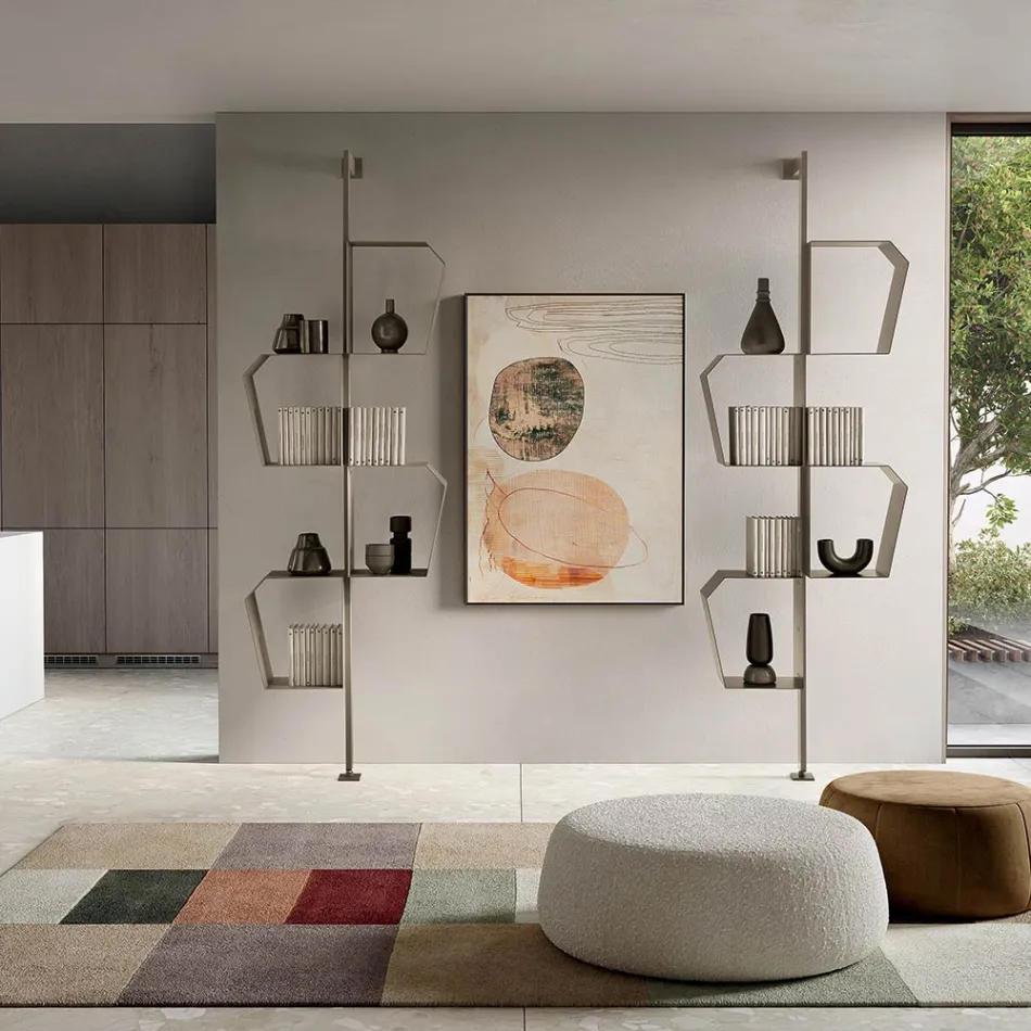 Bibliothèque en métal peint avec pieds réglables, fabriquée en Italie - Fernanda Viadurini