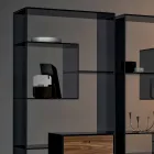 Bibliothèque en Verre Fumé avec Tiroir en Bois de Noyer Canaletto Design Italien - Linzy Viadurini