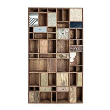 Bibliothèque en manguier et tiroirs recyclés avec décorations Homemotion - Auriel