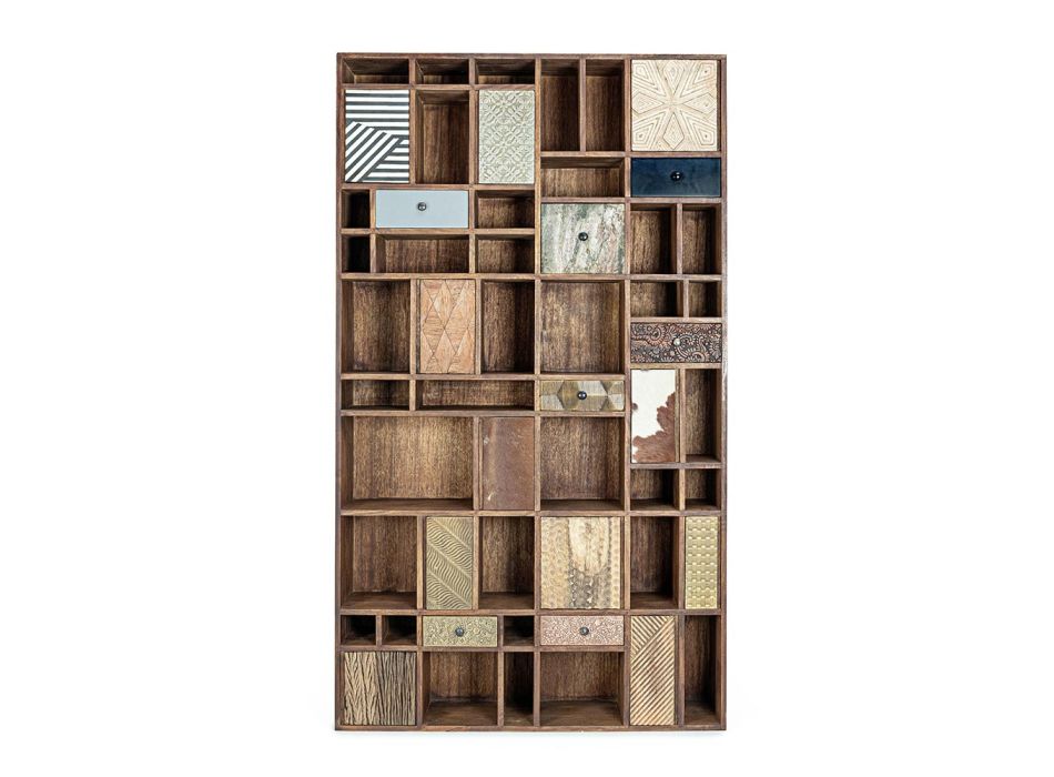 Bibliothèque en manguier et tiroirs recyclés avec décorations Homemotion - Auriel Viadurini