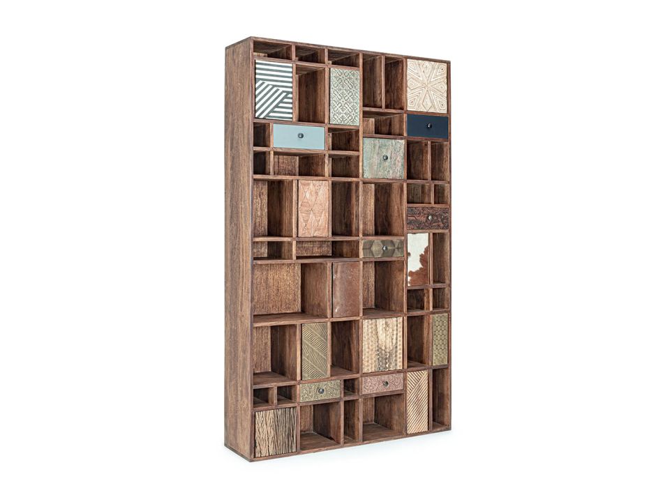 Bibliothèque en manguier et tiroirs recyclés avec décorations Homemotion - Auriel