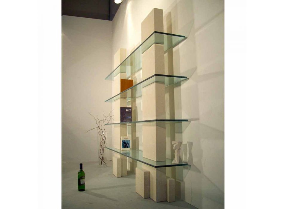 Bibliothèque modulaire design moderne pierre et le verre Poplia Viadurini