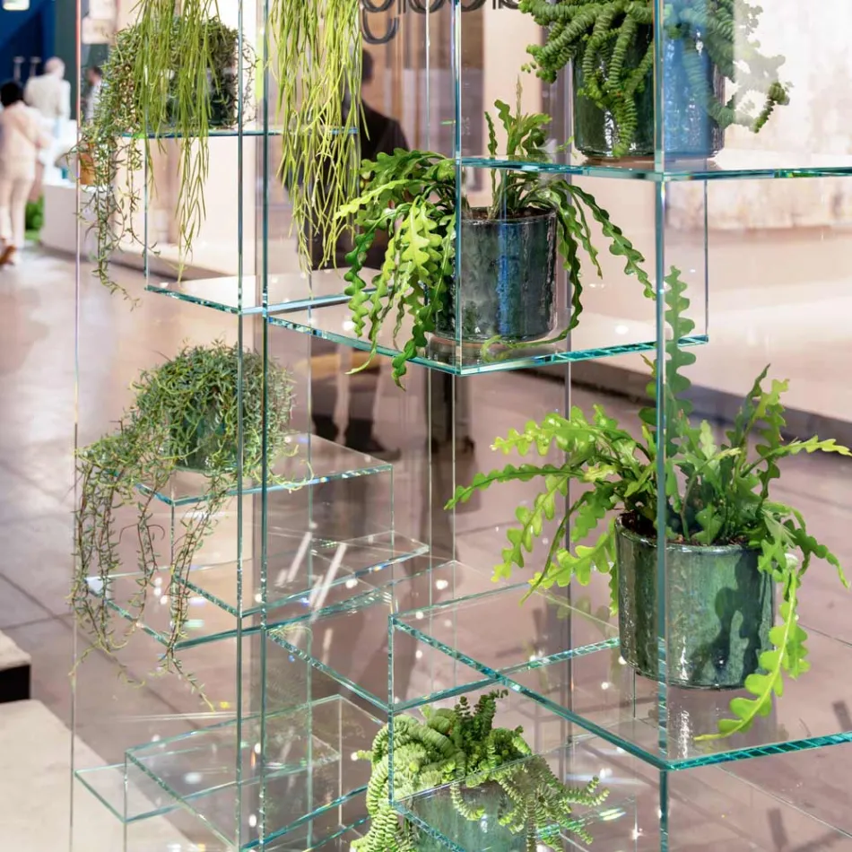 Bibliothèque de salon en verre extra-clair avec ou sans tiroirs Made in Italy - Linzy Viadurini