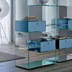 Bibliothèque de salon double en verre extra-clair avec ou sans tiroirs - Linzy Viadurini