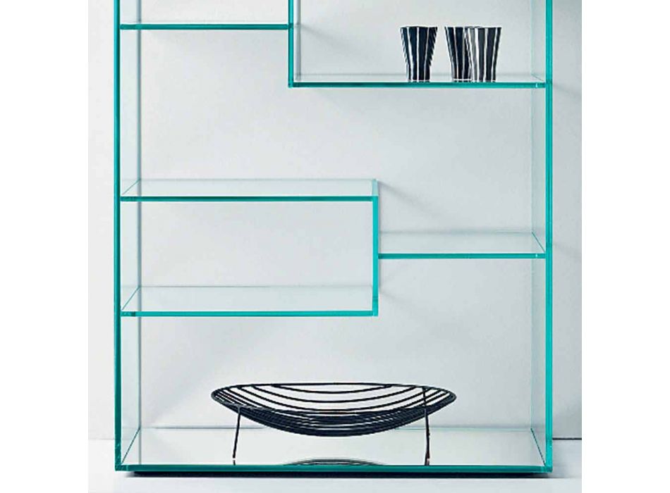 Bibliothèque de salon double en verre extra-clair avec ou sans tiroirs - Linzy Viadurini