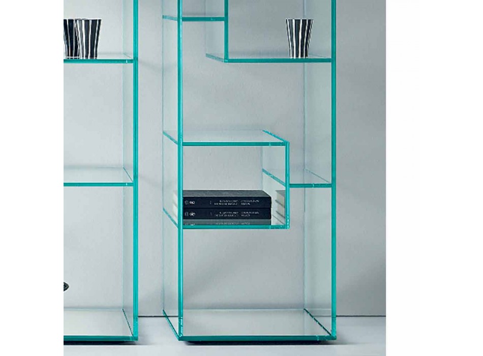 Bibliothèque simple colonne en verre extra-clair ou fumé pour salon - Linzy