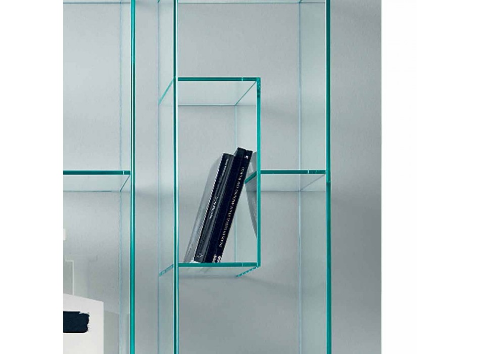 Bibliothèque simple colonne en verre extra-clair ou fumé pour salon - Linzy Viadurini