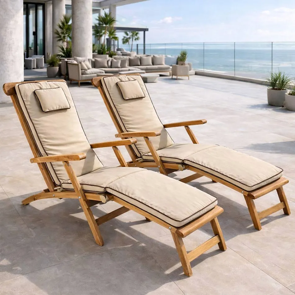 Chaise longue de jardin en bois de teck naturel - Yggdrasil Viadurini