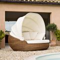 Chaise longue de jardin avec auvent en polyrotin - Colin