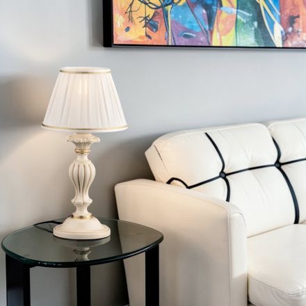 Lampe en bois avec abat-jour fabriqué en Italie, disponible en 2 tailles - Florence Viadurini