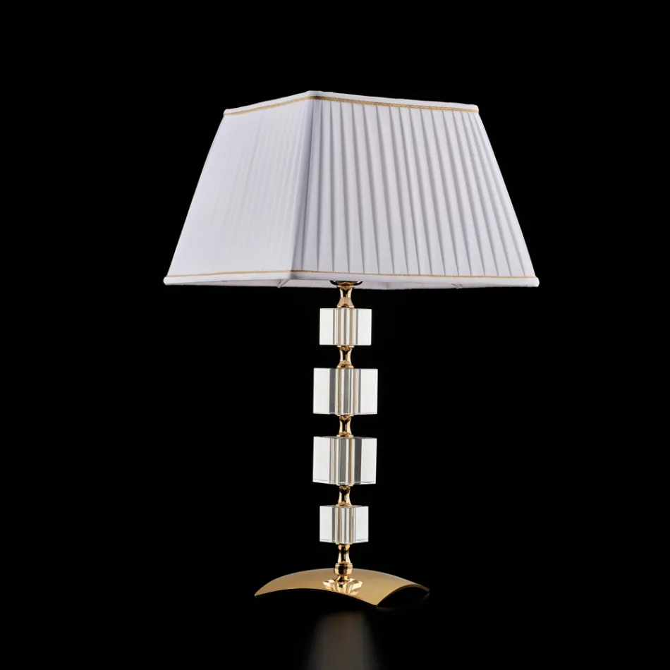 Lampe de table en fer doré et cristal avec abat-jour fabriqué en Italie - Innsbruck Viadurini