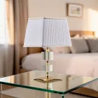Lampe de table en fer doré et cristal avec abat-jour fabriqué en Italie - Innsbruck Viadurini