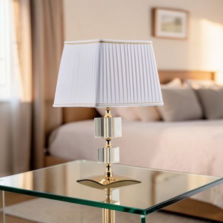 Lampe de table en fer doré et cristal avec abat-jour fabriqué en Italie - Innsbruck Viadurini