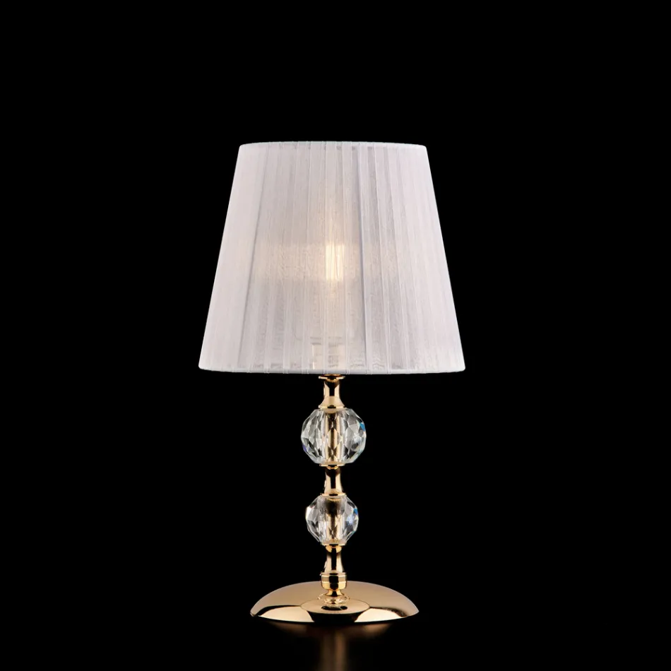 Lampe de table en fer doré et cristal avec abat-jour fabriqué en Italie - Madrid Viadurini