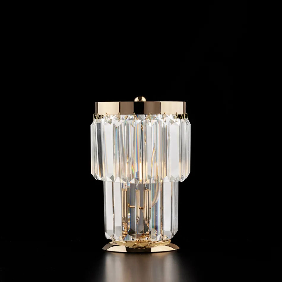 Lampe de table en fer et doré ornée de strass, fabriquée en Italie pour la décoration intérieure - Vienne Viadurini