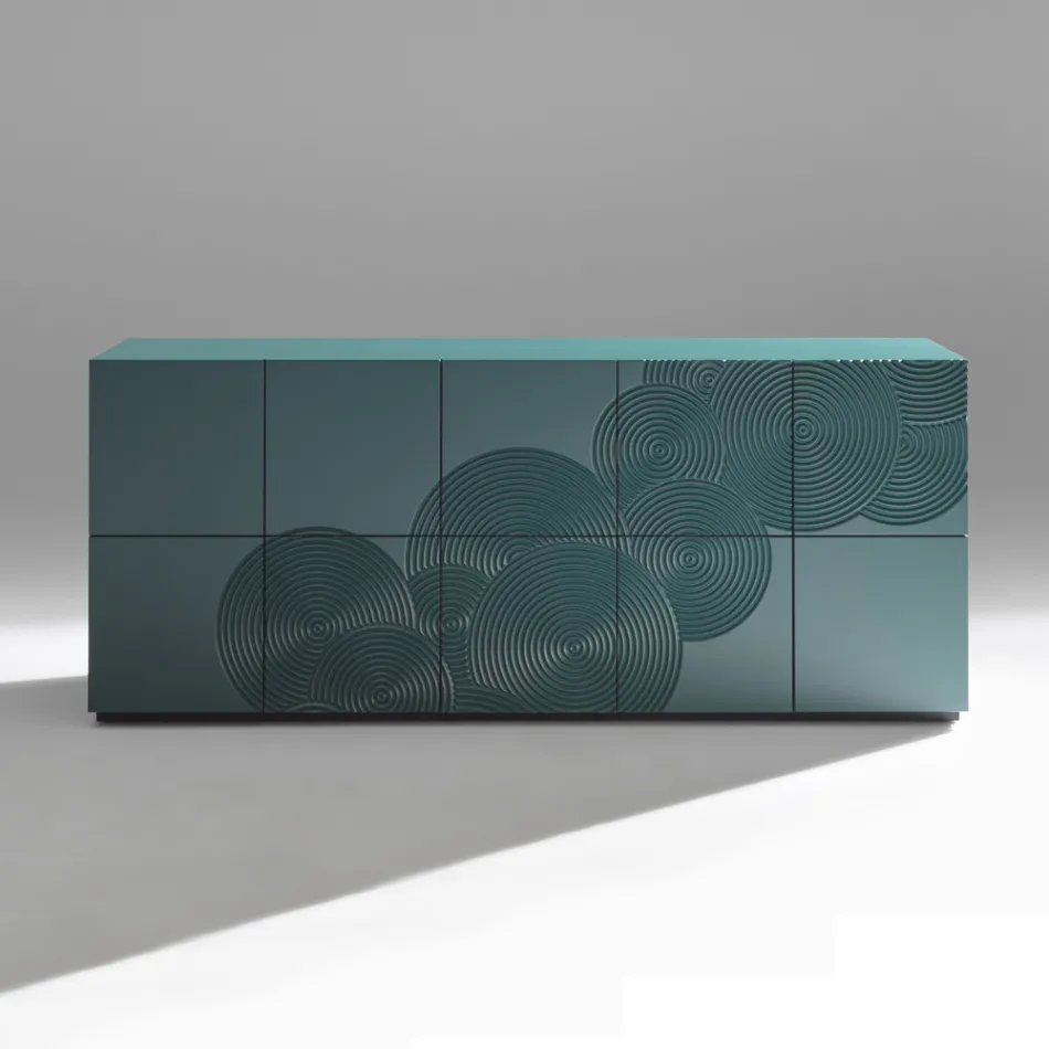 Buffet 5 portes en MDF laqué avec décor gravé et fini à la main - Motif crabe Viadurini