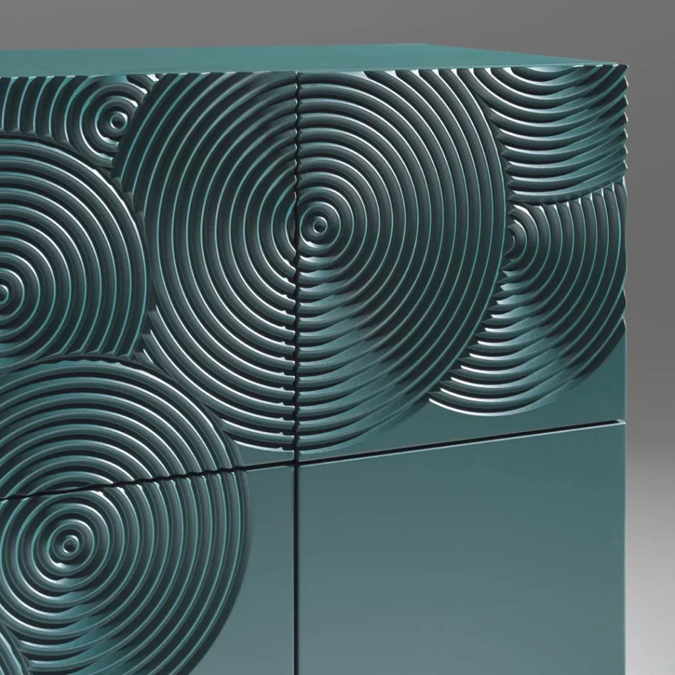 Buffet 5 portes en MDF laqué avec décor gravé et fini à la main - Motif crabe Viadurini