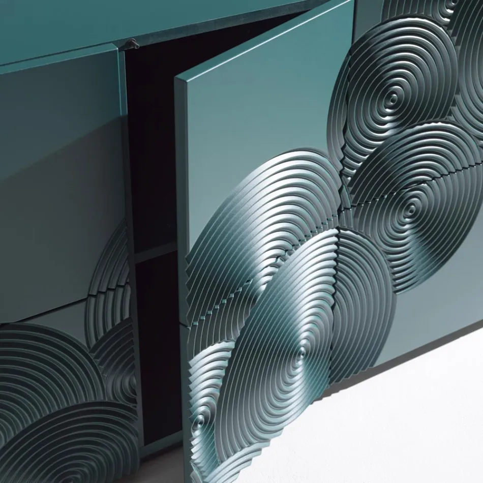 Buffet 5 portes en MDF laqué avec décor gravé et fini à la main - Motif crabe Viadurini