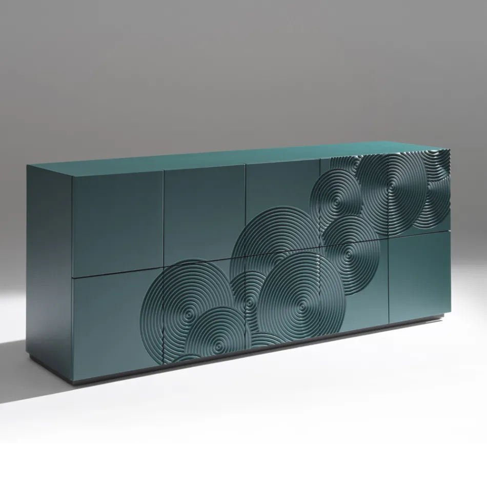 Buffet 5 portes en MDF laqué avec décor gravé et fini à la main - Motif crabe Viadurini