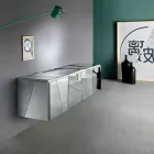 Buffet mural en bois blanc mat et verres miroirs - Senese Viadurini