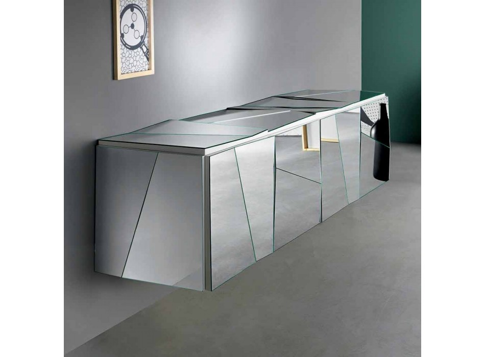 Buffet mural en bois blanc mat et verres miroirs - Senese Viadurini