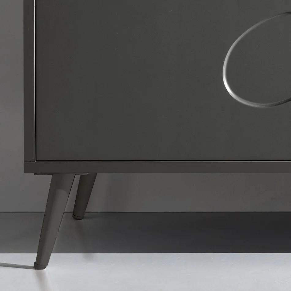 Buffet trois portes en mélamine et MDF avec piètement en métal, fabriqué en Italie - Rialto Viadurini