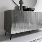 Buffet trois portes en verre rayé et bois mélaminé, fabriqué en Italie - Ninfa Viadurini
