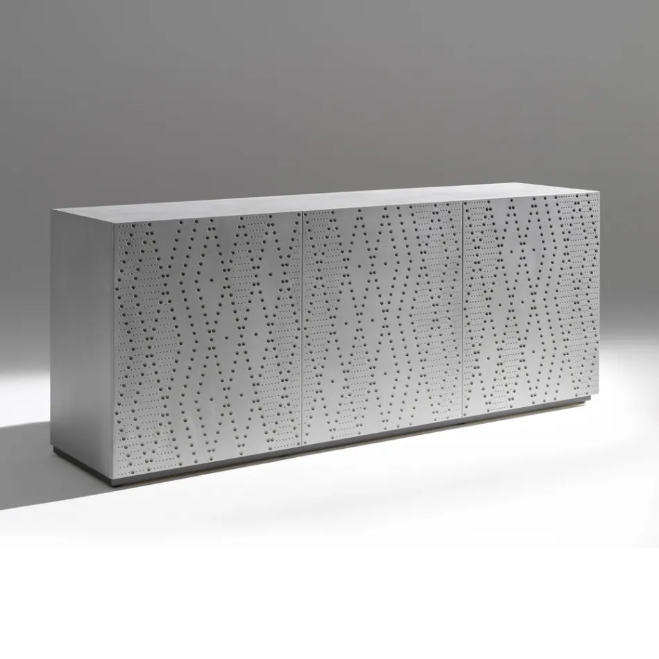 Buffet à 3 portes et 3 étagères intérieures, décor en aluminium de fonderie - Scorpion Viadurini