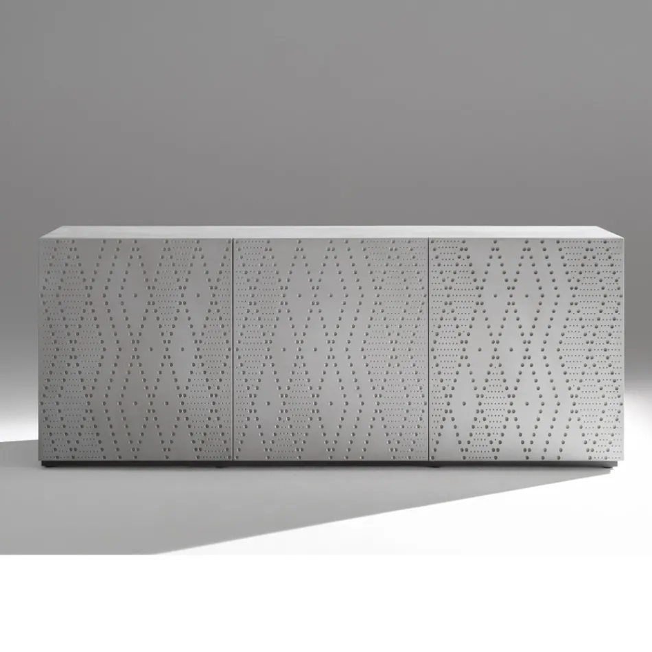 Buffet à 3 portes et 3 étagères intérieures, décor en aluminium de fonderie - Scorpion Viadurini