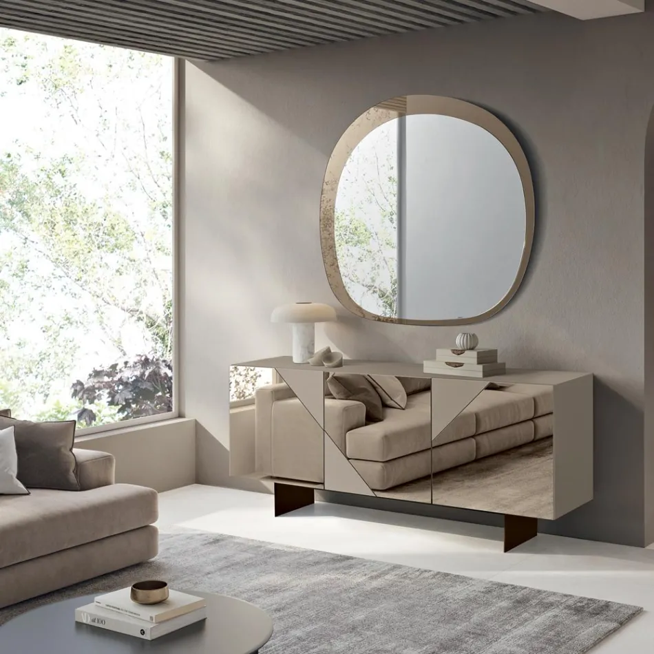 Buffet à 3 portes en MDF laqué recouvertes de verre miroir - Diletta Viadurini